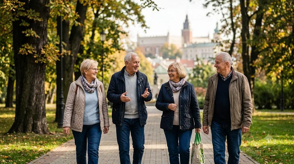 Seniorzy spędzają aktywnie czas w parku w Lublinie